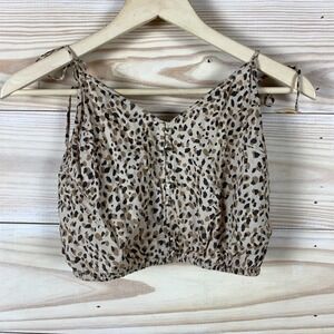 Abercrombie & Fitch Top Women XS Crop Beige Animal Print Boho Hippie Mob Wife